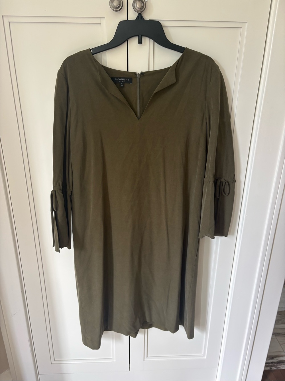 Lafayette 148 New York Olive Green Midi Dress with Tie Sleeves
